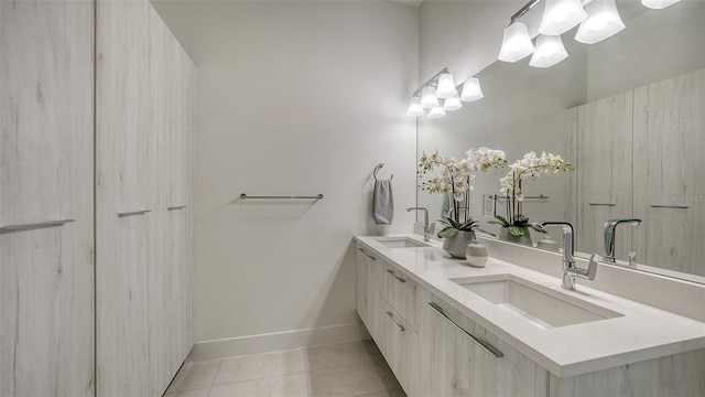 626 Rawls Ave Unit 626, Sarasota, FL 34236 - full bath featuring double vanity, tile patterned floors, and a chandelier