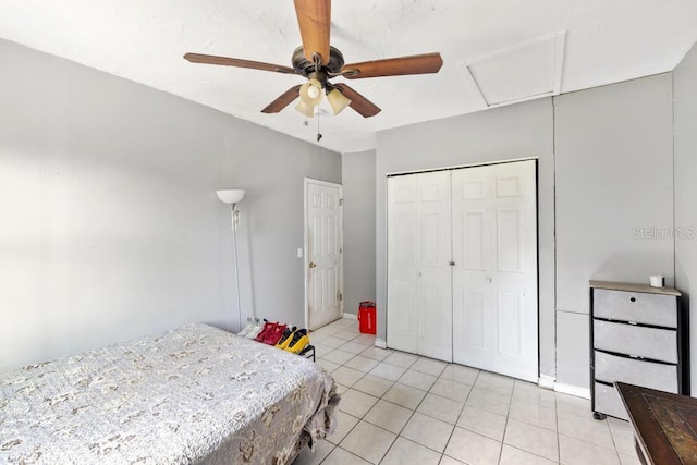 17211 Drayton Ln, Port Charlotte, FL 33948 - bedroom featuring light tile patterned flooring, a closet, and a ceiling fan