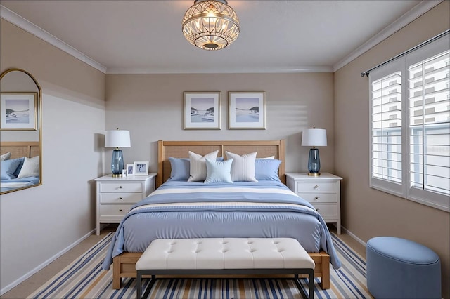 3680 Ironwood Cir Unit 603L, Bradenton, FL 34209 - bedroom with ornamental molding, light carpet, and a chandelier