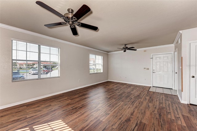 1030 Villagio Cir Unit 103, Sarasota, FL 34237 - empty room featuring a ceiling fan, crown molding, and dark wood finished floors