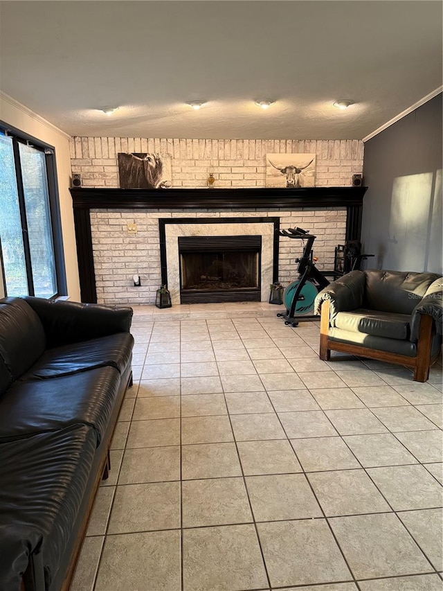 1123 NW 192nd Ave, Gainesville, FL 32609 - tiled living room featuring ornamental molding and a fireplace