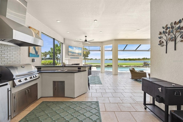 3968 Santa Caterina Blvd, Bradenton, FL 34211 - view of patio featuring area for grilling, an outdoor pool, a ceiling fan, and a lanai