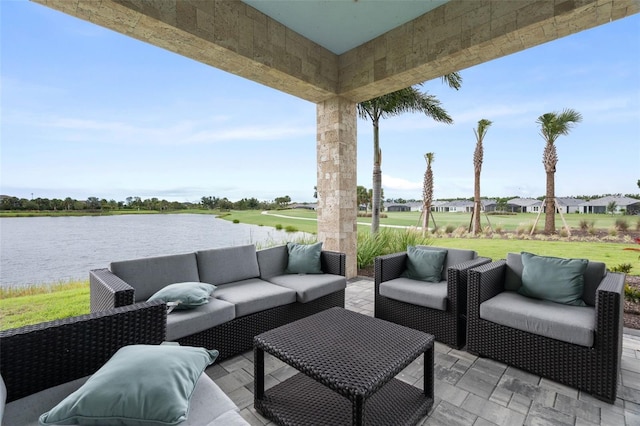 3968 Santa Caterina Blvd, Bradenton, FL 34211 - view of patio with an outdoor hangout area and a water view