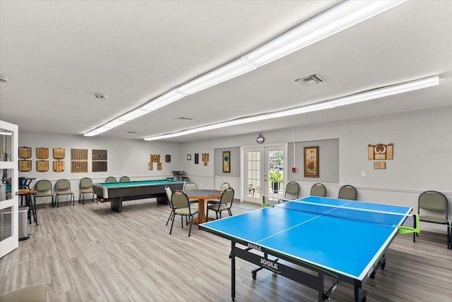 4309 Chinaberry Cir, Bradenton, FL 34208 - playroom featuring french doors, wood finished floors, and billiards table
