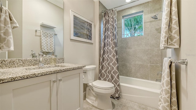 1530 Pine Bay Dr, Sarasota, FL 34231 - bathroom with vanity, shower / bathtub combination with curtain, and tile patterned floors
