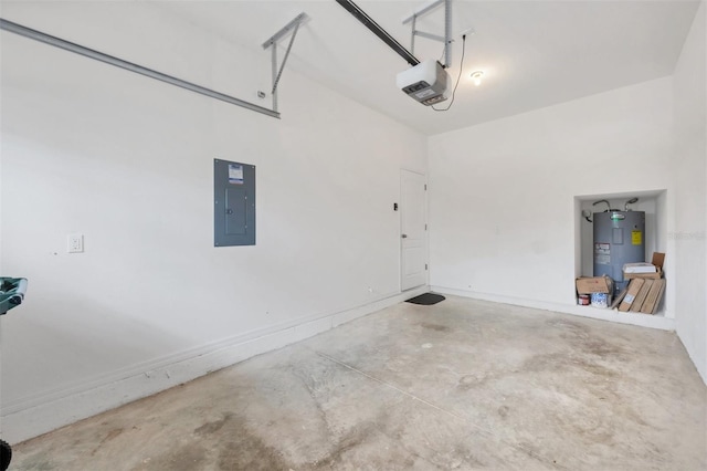 6454 Baytown Dr, Sarasota, FL 34240 - garage with electric water heater, electric panel, and a garage door opener
