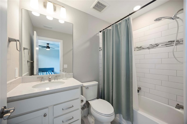 16418 Slate Pl, Lakewood Ranch, FL 34211 - full bathroom featuring vanity, ceiling fan, and shower / tub combo with curtain