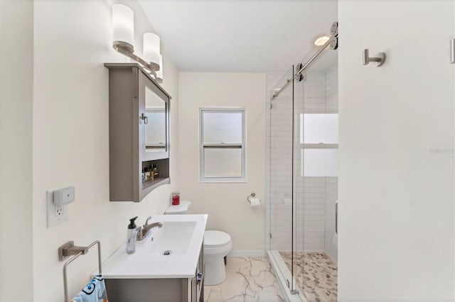 401 N Jefferson Ave, Sarasota, FL 34237 - full bath with marble look tile flooring, a stall shower, and vanity