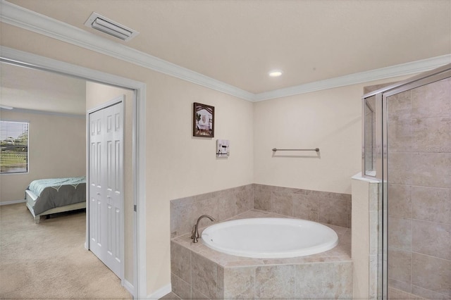 6512 Grand Estuary Trl Unit 101, Bradenton, FL 34212 - full bathroom featuring a garden tub, crown molding, a shower stall, and ensuite bathroom