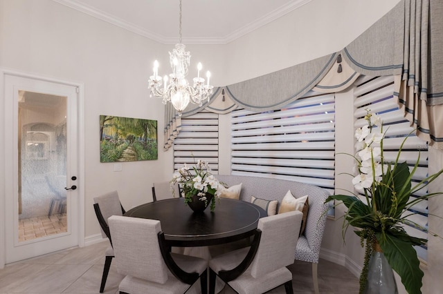 5804 Mulligan Way, Lakewood Ranch, FL 34211 - dining area featuring a chandelier, ornamental molding, and stairs
