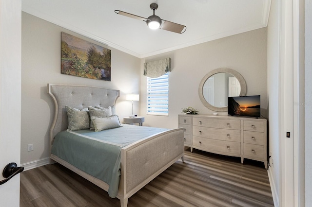 5804 Mulligan Way, Lakewood Ranch, FL 34211 - bedroom featuring wood finished floors, crown molding, and a ceiling fan