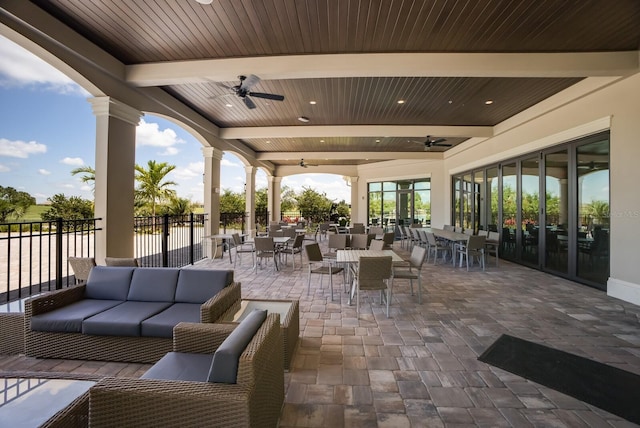 5804 Mulligan Way, Lakewood Ranch, FL 34211 - view of patio / terrace with outdoor dining space, outdoor lounge area, and ceiling fan