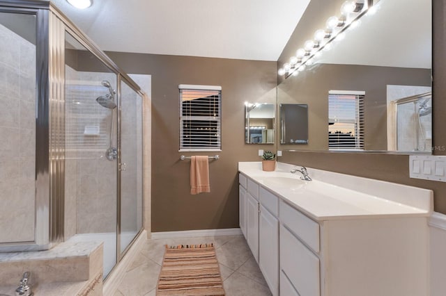 4410 67th Avenue Cir E, Sarasota, FL 34243 - bathroom with a stall shower, vanity, and tile patterned floors