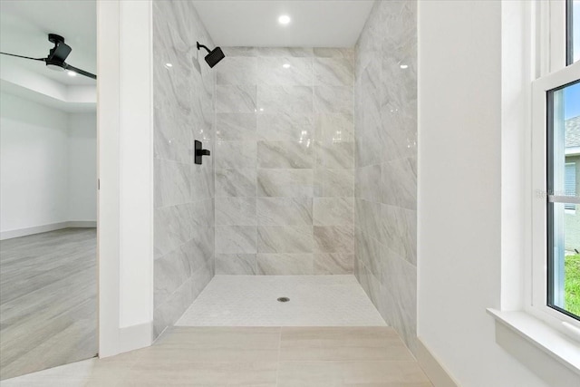 2692 Pretzel Ln, North Port, FL 34286 - bathroom with a tile shower, recessed lighting, and ceiling fan