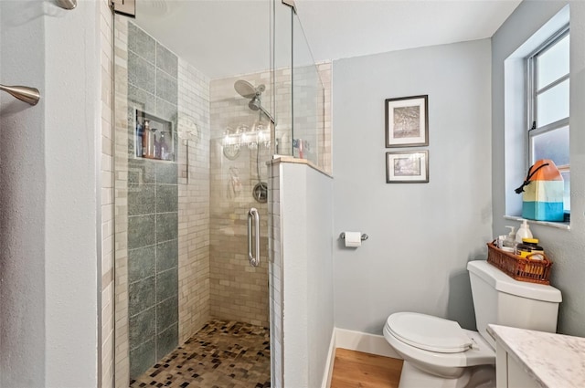 6002 34th Ave W, Bradenton, FL 34209 - full bathroom featuring a stall shower, vanity, and wood finished floors