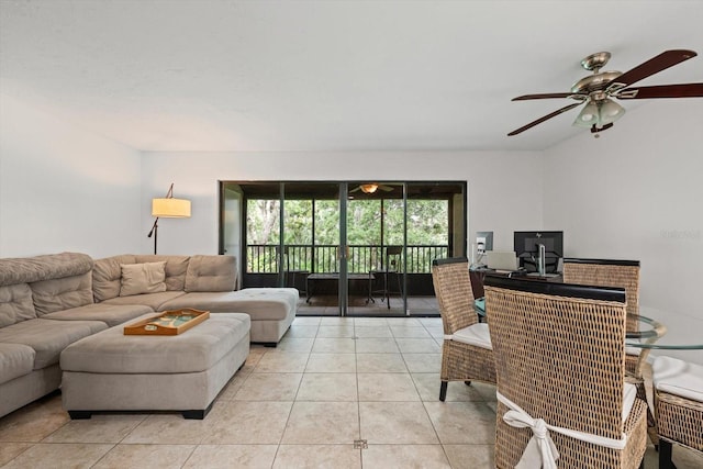 3003 Quail Holw Unit 10, Sarasota, FL 34235 - living room with ceiling fan, light tile patterned flooring, and a desk