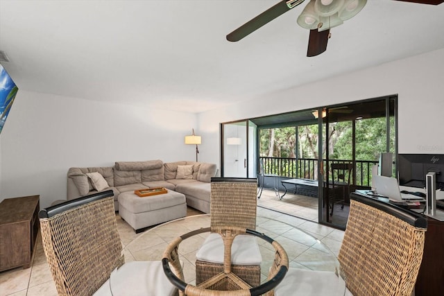 3003 Quail Holw Unit 10, Sarasota, FL 34235 - living room featuring ceiling fan and light tile patterned floors