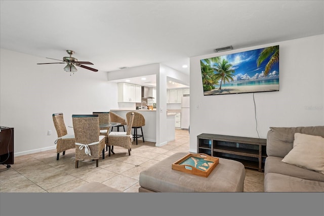 3003 Quail Holw Unit 10, Sarasota, FL 34235 - living area with light tile patterned flooring, ceiling fan, and recessed lighting