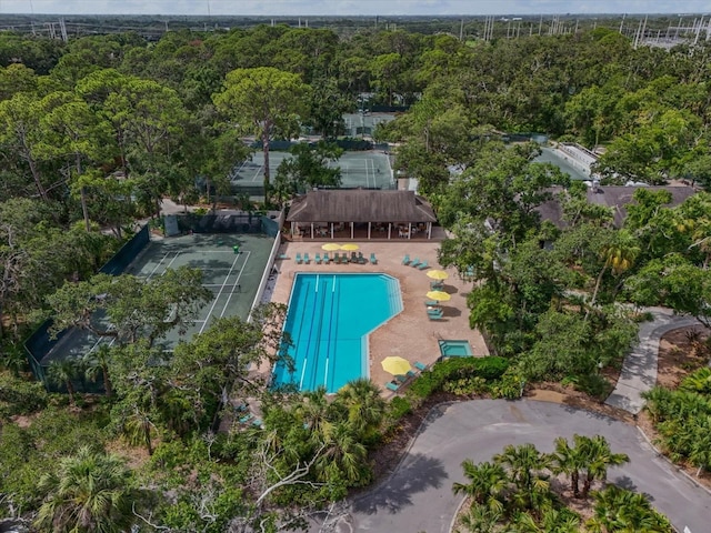 3003 Quail Holw Unit 10, Sarasota, FL 34235 - aerial view of property's location with a heavily wooded area and a pool area