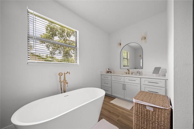 326 Randolph Rd, Venice, FL 34293 - full bathroom featuring a soaking tub, vanity, plenty of natural light, and wood finished floors