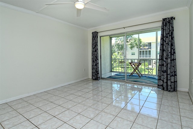 3985 Maceachen Blvd Unit 224, Sarasota, FL 34233 - empty room featuring ornamental molding, a ceiling fan, and light tile patterned floors