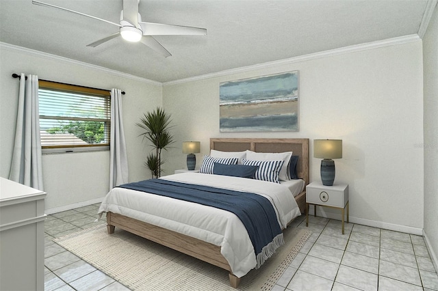3985 Maceachen Blvd Unit 224, Sarasota, FL 34233 - bedroom featuring crown molding, light tile patterned floors, and ceiling fan