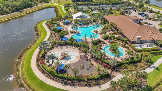 5469 Lampiasi St, Sarasota, FL 34238 - aerial view of a pool and a large body of water