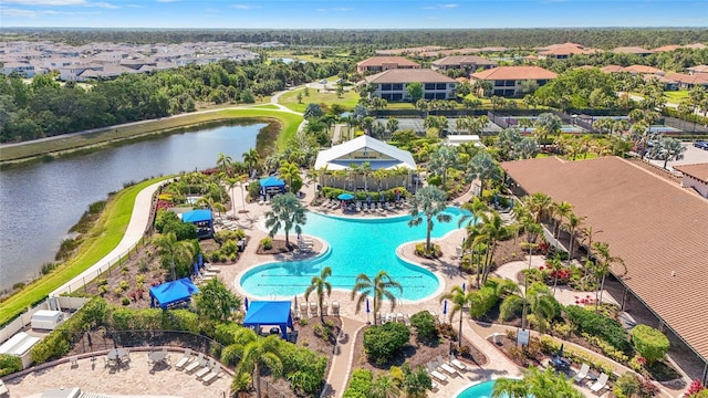 5469 Lampiasi St, Sarasota, FL 34238 - aerial perspective of suburban area with a pool and a large body of water