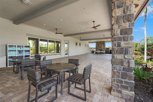 5469 Lampiasi St, Sarasota, FL 34238 - view of patio / terrace featuring outdoor dining space and ceiling fan