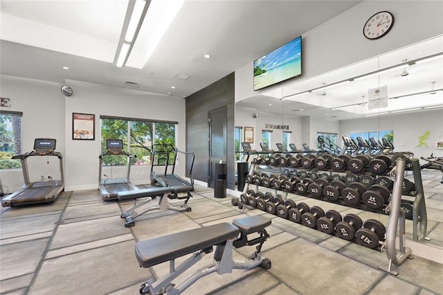 5469 Lampiasi St, Sarasota, FL 34238 - exercise room with recessed lighting and plenty of natural light