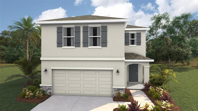 3223 Bitterroot Ln, Lakewood Ranch, FL 34211 - traditional-style house with an attached garage, concrete driveway, a front lawn, and stucco siding