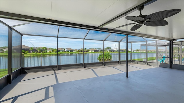 5327 Olano St, Palmetto, FL 34221 - unfurnished sunroom with a water view, ceiling fan, and a residential view
