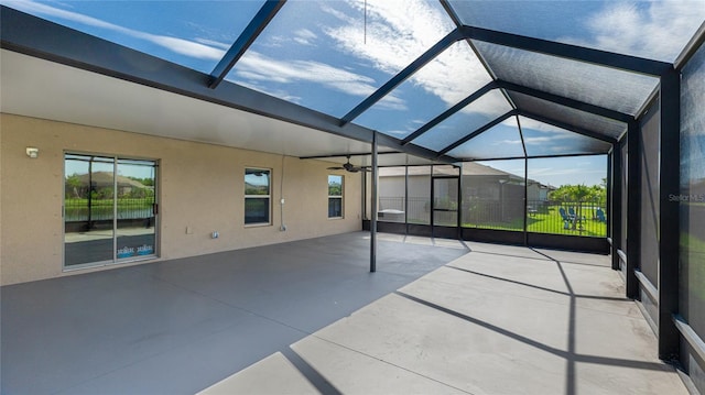 5327 Olano St, Palmetto, FL 34221 - unfurnished sunroom featuring ceiling fan and vaulted ceiling