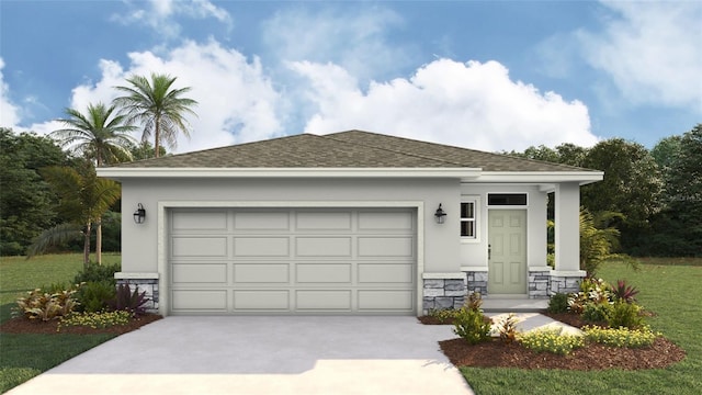 3222 Bitterroot Ln, Lakewood Ranch, FL 34211 - view of front of property featuring driveway, stucco siding, a garage, and a front lawn