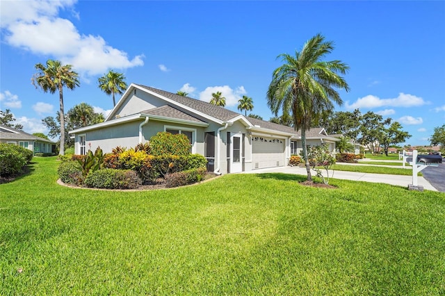 2417 Fairway Oaks Dr Unit 22, Palmetto, FL 34221 - view of front of home featuring a garage, stucco siding, a front yard, and driveway