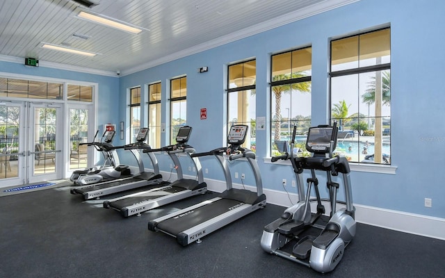 11625 Renaissance Blvd, Venice, FL 34293 - workout area with french doors and crown molding