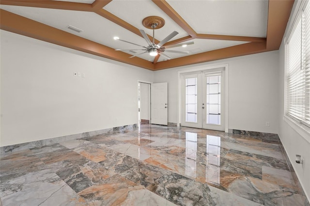 5714 38th Ave E, Bradenton, FL 34208 - empty room with a ceiling fan, french doors, marble tiled flooring, and recessed lighting