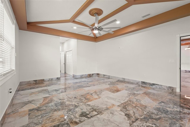 5714 38th Ave E, Bradenton, FL 34208 - unfurnished room featuring a ceiling fan, recessed lighting, and marble tiled flooring