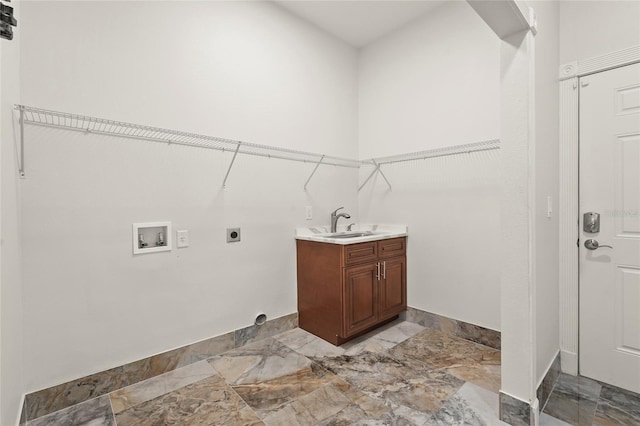 5714 38th Ave E, Bradenton, FL 34208 - washroom with electric dryer hookup, hookup for a washing machine, and light marble finish flooring