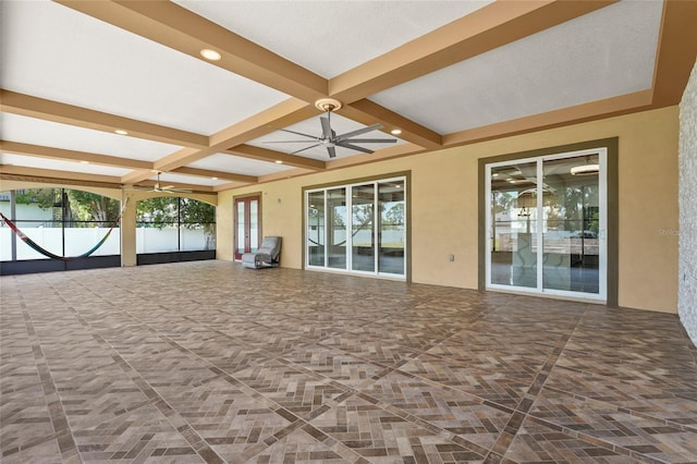 5714 38th Ave E, Bradenton, FL 34208 - unfurnished sunroom featuring coffered ceiling, beamed ceiling, and plenty of natural light