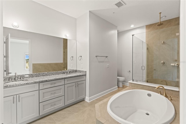 7611 34th Ave W Unit 301, Bradenton, FL 34209 - full bath featuring a shower stall, double vanity, a bath, recessed lighting, and tile patterned flooring