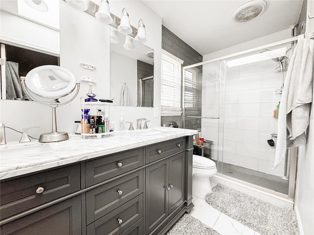 25640 State Road 70 E, Myakka City, FL 34251 - bathroom with vanity, a stall shower, and marble finish flooring