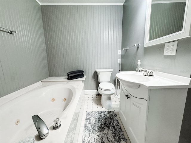 25640 State Road 70 E, Myakka City, FL 34251 - bathroom with a whirlpool tub, vanity, crown molding, and tile patterned flooring