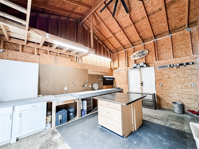 25640 State Road 70 E, Myakka City, FL 34251 - miscellaneous room with a workshop area, vaulted ceiling, and unfinished concrete floors