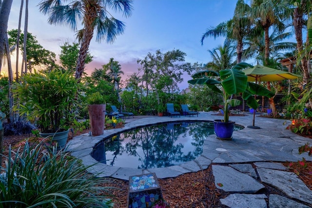 701 Marbury Ln, Longboat Key, FL 34228 - pool at dusk with a patio and an outdoor pool