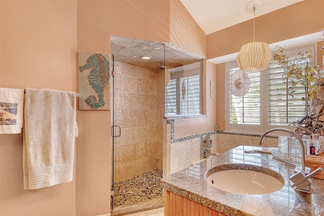 701 Marbury Ln, Longboat Key, FL 34228 - bathroom with a stall shower and double vanity