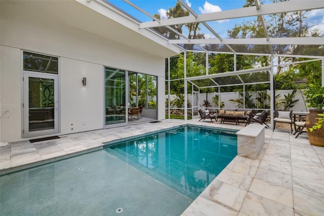 904 Virginia Dr, Sarasota, FL 34234 - view of swimming pool featuring an outdoor living space, a patio area, and a fenced backyard