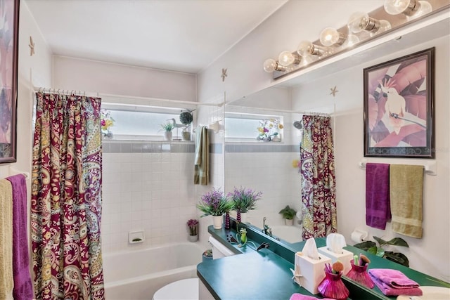 5766 Beaurivage Ave, Sarasota, FL 34243 - bathroom with shower / tub combo with curtain and vanity