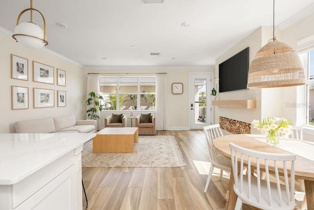 12017 Cranston Way, Bradenton, FL 34211 - living area featuring light wood finished floors and ornamental molding