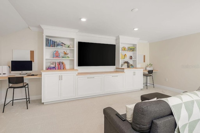 12017 Cranston Way, Bradenton, FL 34211 - living area featuring light colored carpet, an office area, lofted ceiling, and recessed lighting